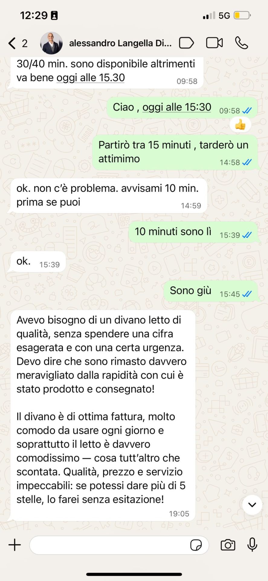 Conversazione WhatsApp cliente Sofa Italia 2