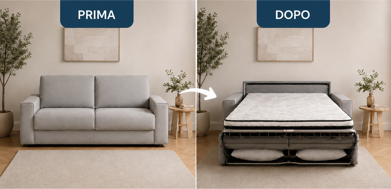 Divano letto Sofa Italia: prima e dopo l'apertura