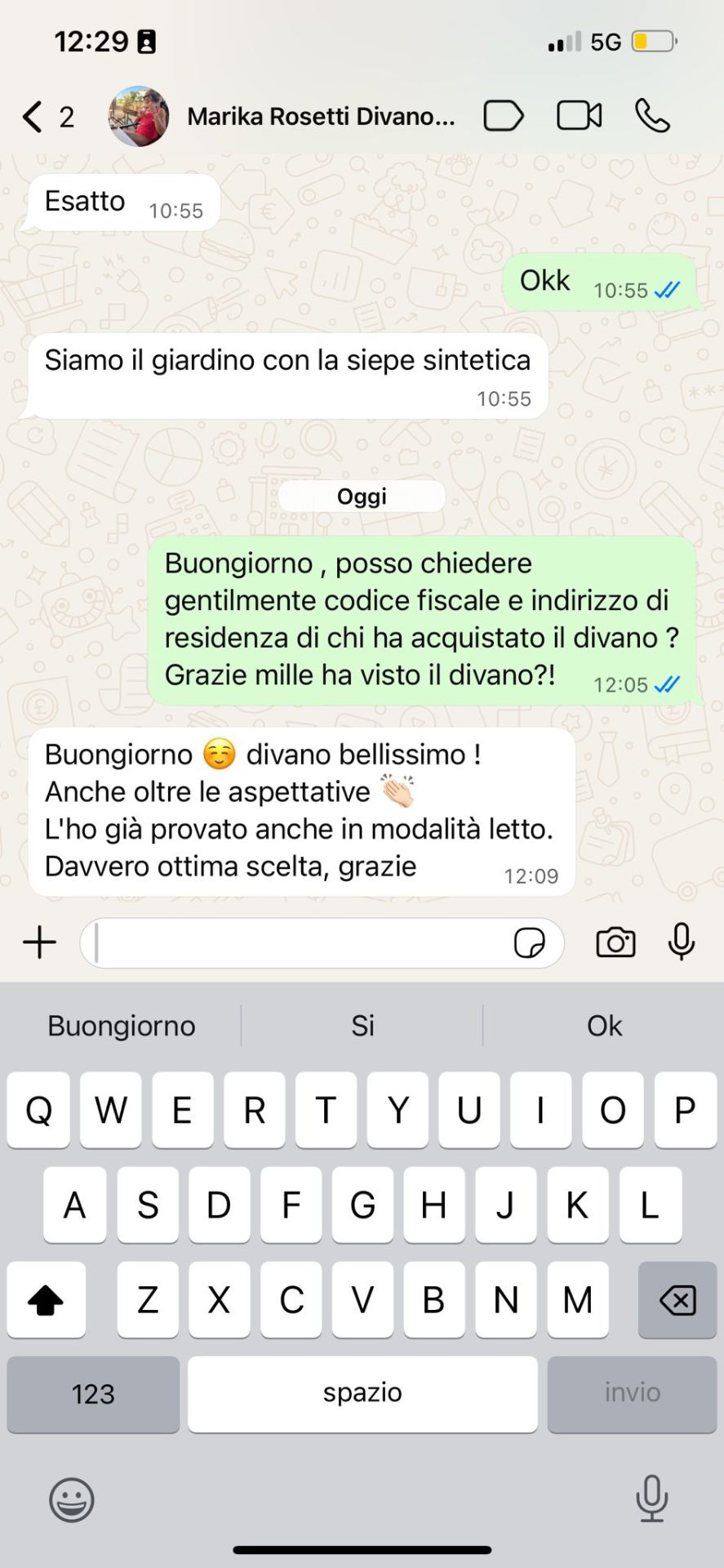 Conversazione WhatsApp cliente Sofa Italia 3
