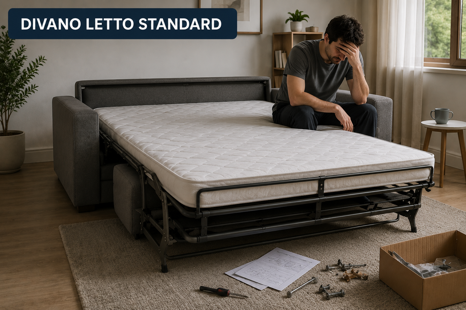 Divano letto standard con montaggio complicato
